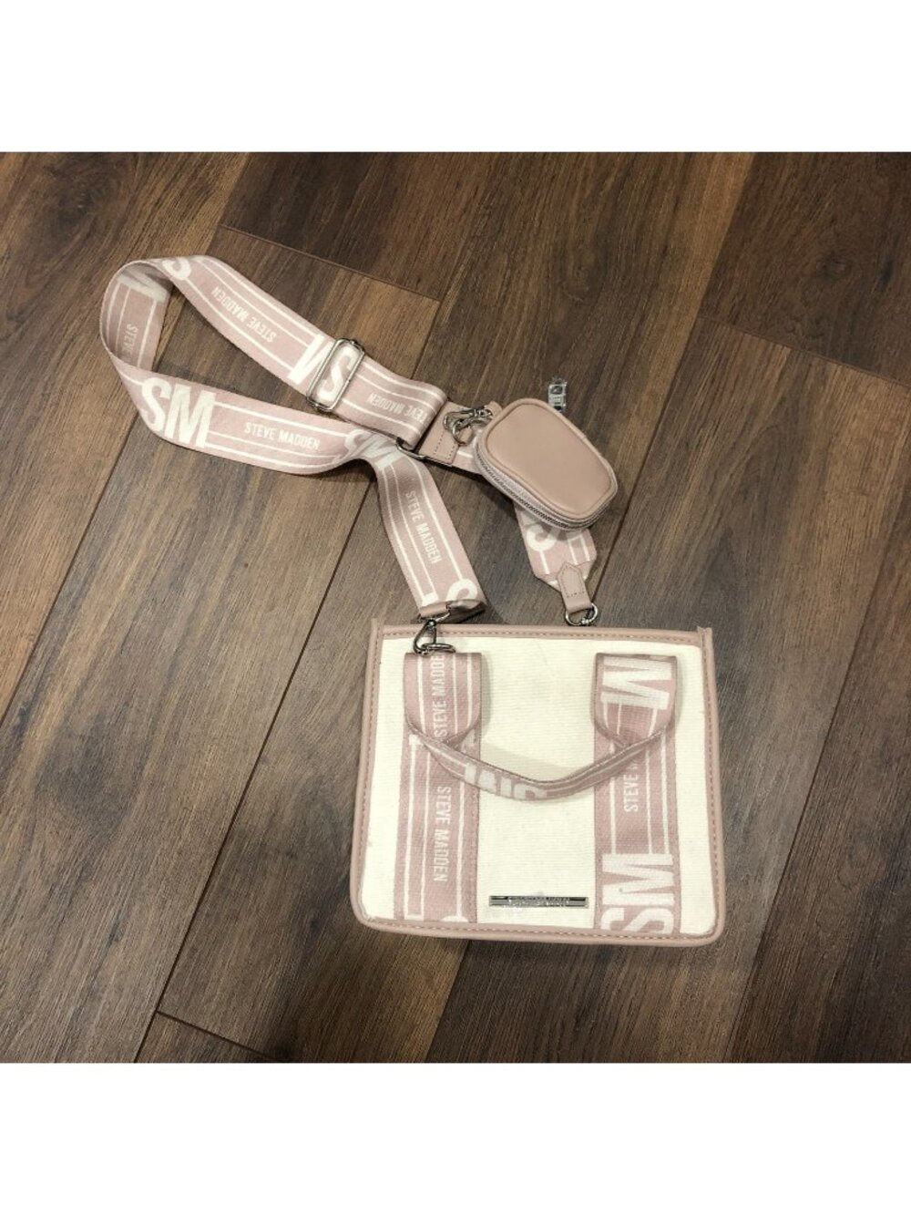 Steve Madden Bwebber Crossbody Shoulder Carry Small Tote Bag Cream & Pink